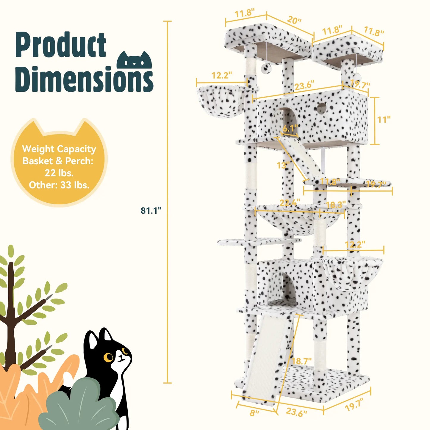HOOMIC 81-Inch Large Cat Tree Tower with Multi-Level Climbing Structure, Condo, Hammock, and Scratching Post - Ideal for Larger Cats in Various Colors