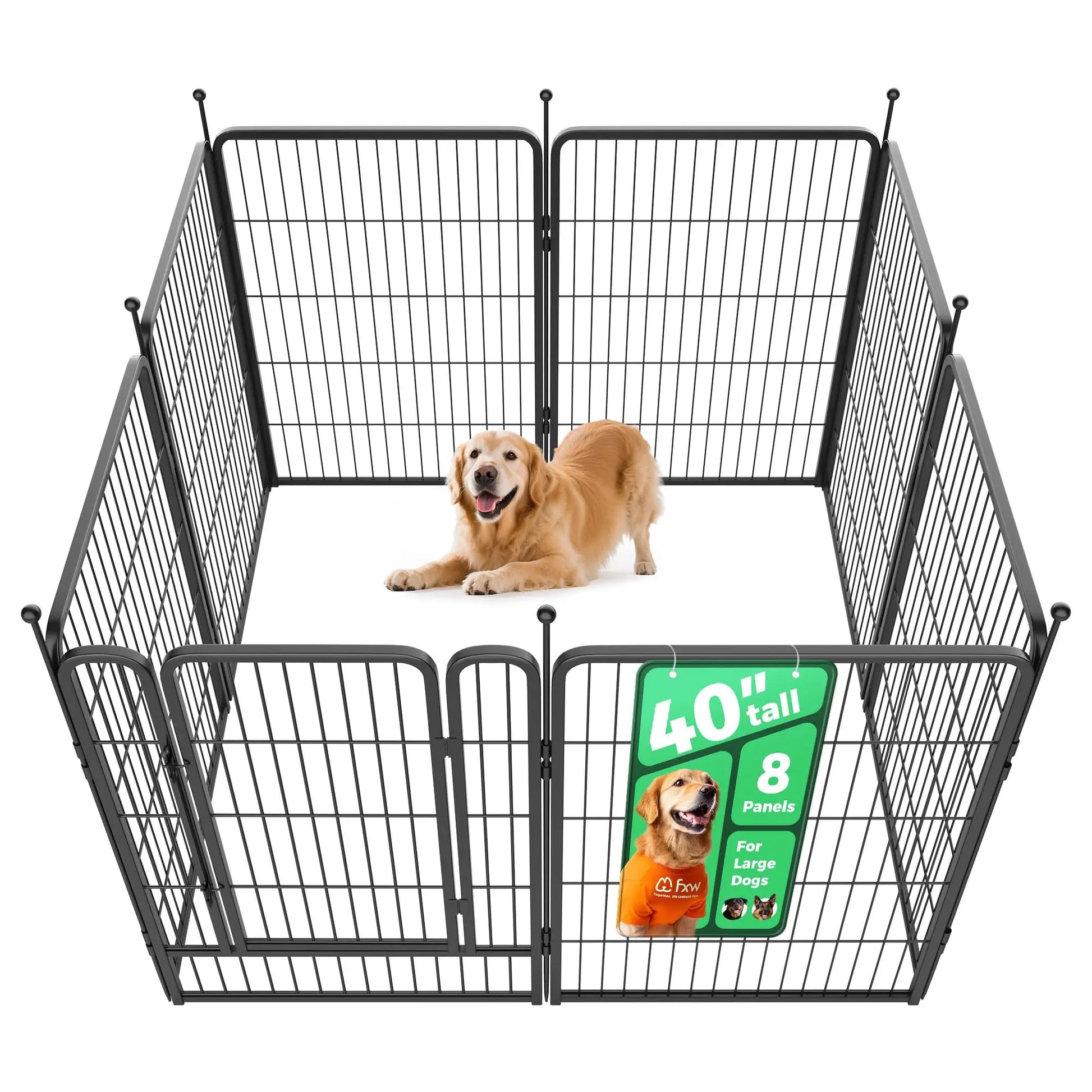FXW Rollick Unleashed Dog Playpen for Indoor and Outdoor Use, Available in 40"/45"/50" Heights and 8/16 Panels, Designed for Medium and Large Dogs, Black/White│Patented, Summervibes