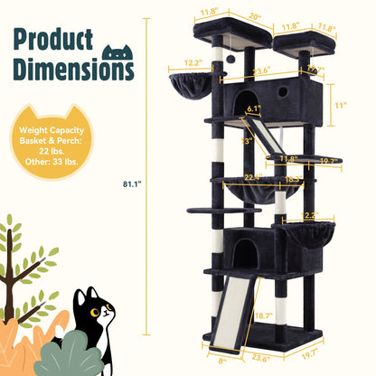HOOMIC 81-Inch Large Cat Tree Tower with Multi-Level Climbing Structure, Condo, Hammock, and Scratching Post - Ideal for Larger Cats in Various Colors