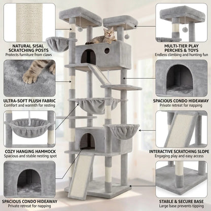 HOOMIC 81-Inch Large Cat Tree Tower with Multi-Level Climbing Structure, Condo, Hammock, and Scratching Post - Ideal for Larger Cats in Various Colors