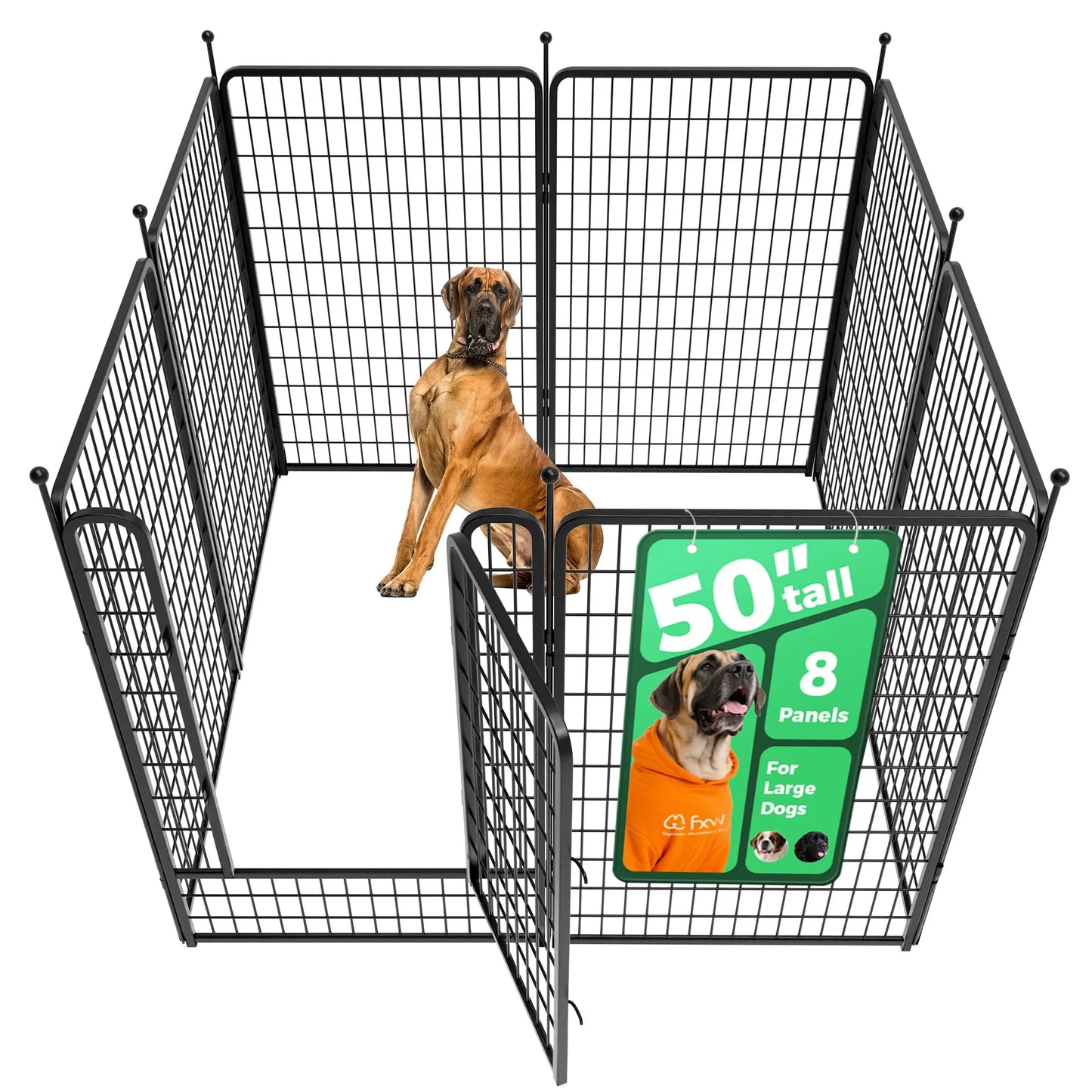 FXW Rollick Unleashed Dog Playpen for Indoor and Outdoor Use, Available in 40"/45"/50" Heights and 8/16 Panels, Designed for Medium and Large Dogs, Black/White│Patented, Summervibes