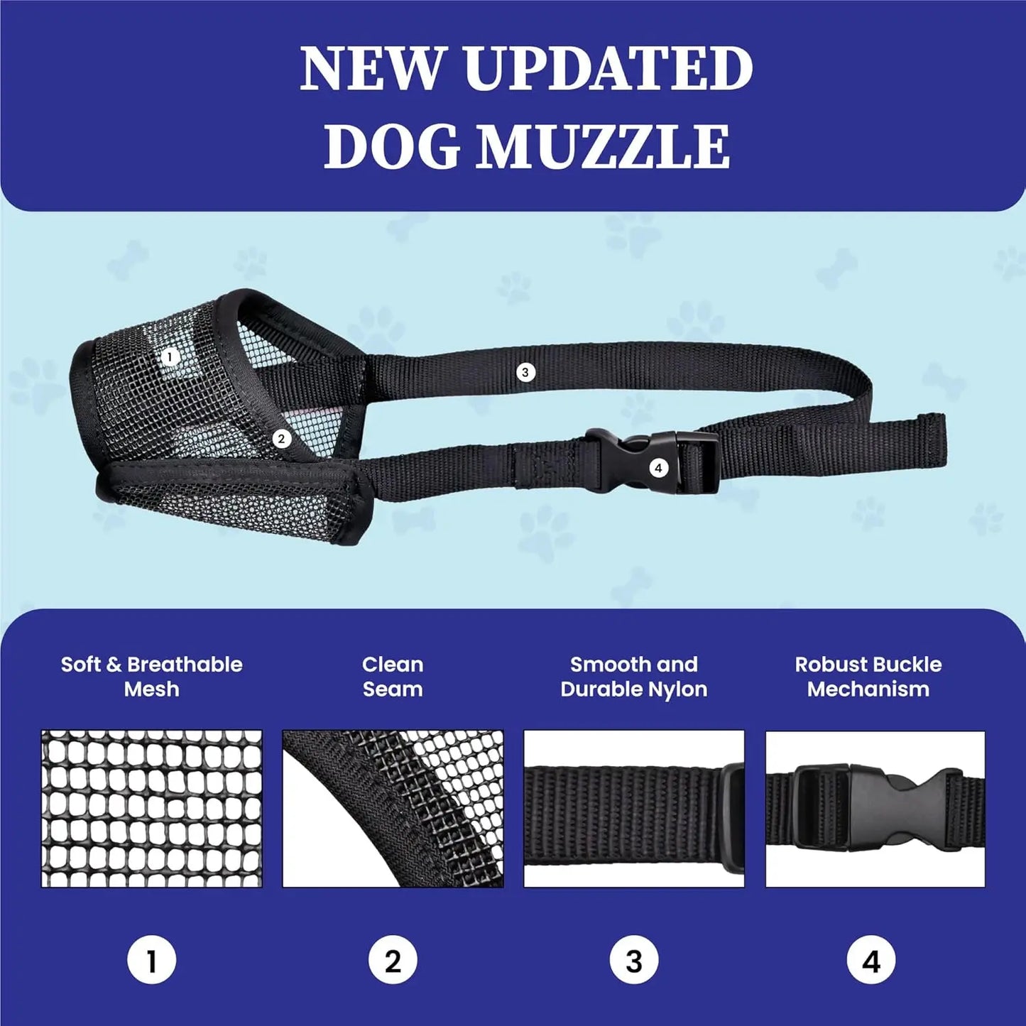 Evollax Adjustable Air Mesh Muzzle for Large Dogs - Designed to Prevent Biting, Scavenging, Licking, and Chewing (Size L: 7.9'' - 9.4'')