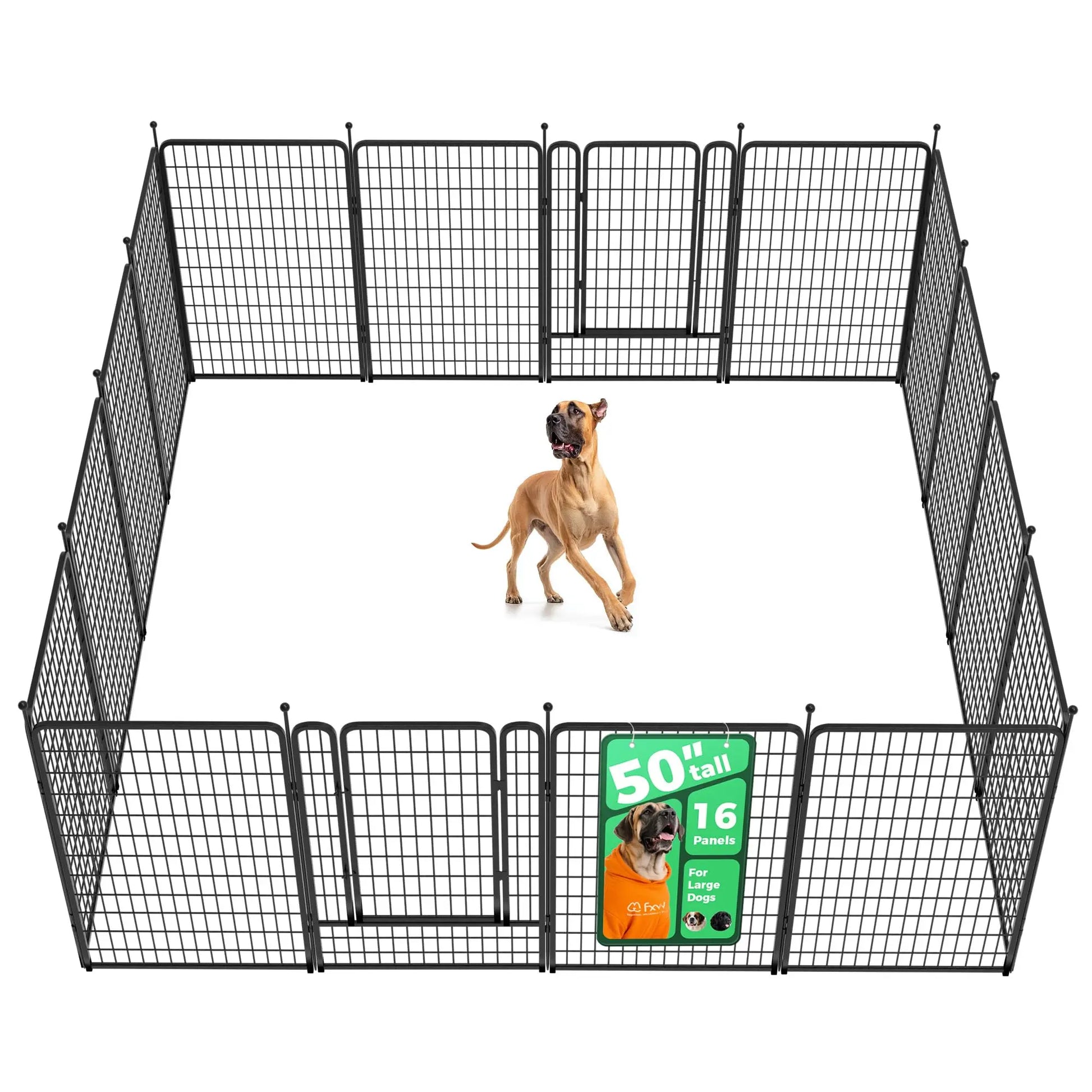FXW Rollick Unleashed Dog Playpen for Indoor and Outdoor Use, Available in 40"/45"/50" Heights and 8/16 Panels, Designed for Medium and Large Dogs, Black/White│Patented, Summervibes
