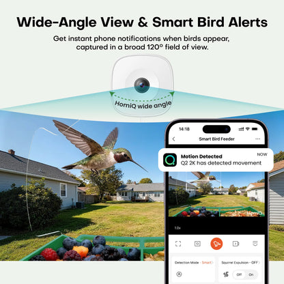 Homiq Life Smart Window Bird Feeder with 2K HD Camera, AI Species Recognition, and Instant Alerts - Durable Acrylic Design, Ideal Gift for Children and Bird Enthusiasts
