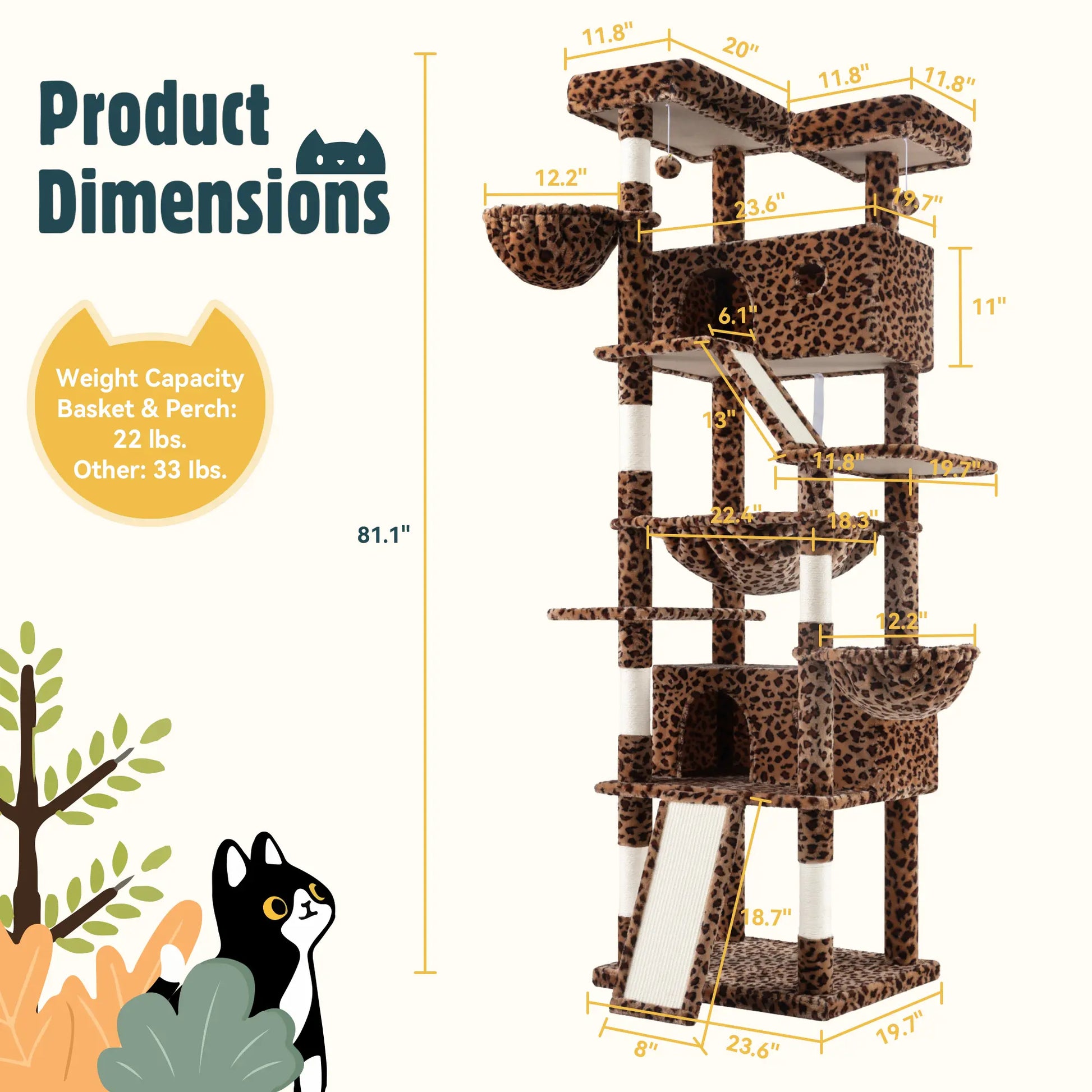 HOOMIC 81-Inch Large Cat Tree Tower with Multi-Level Climbing Structure, Condo, Hammock, and Scratching Post - Ideal for Larger Cats in Various Colors