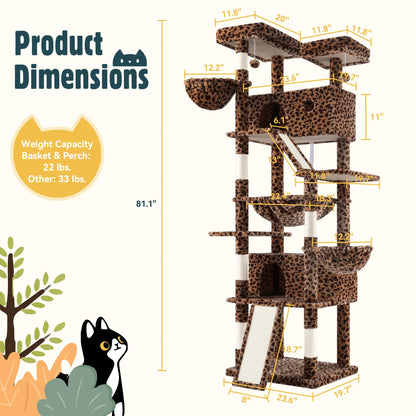 HOOMIC 81-Inch Large Cat Tree Tower with Multi-Level Climbing Structure, Condo, Hammock, and Scratching Post - Ideal for Larger Cats in Various Colors