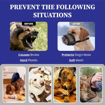 Evollax Adjustable Air Mesh Muzzle for Large Dogs - Designed to Prevent Biting, Scavenging, Licking, and Chewing (Size L: 7.9'' - 9.4'')