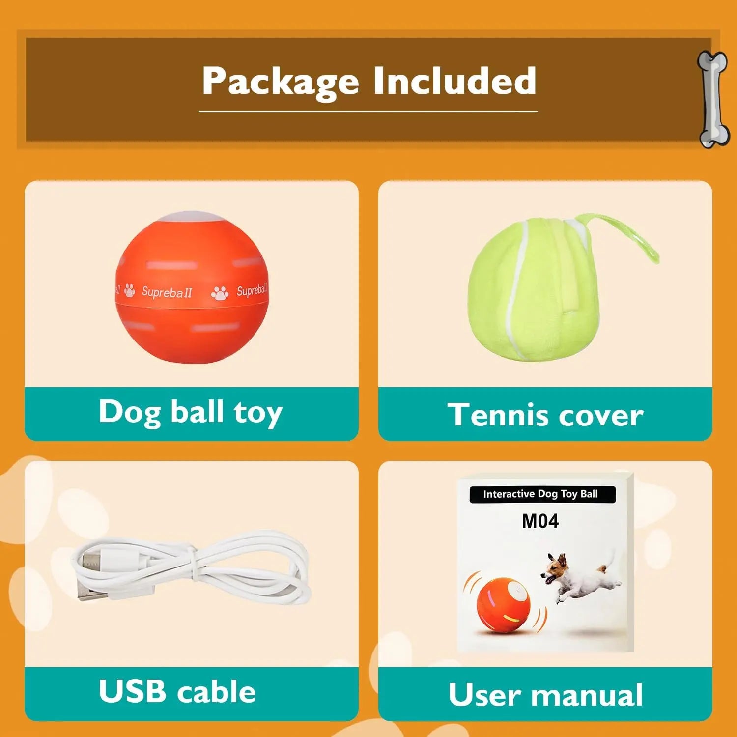 Interactive Dog Ball - Upgraded Durable Motion-Activated Automatic Rolling Toy for Small, Medium, and Large Dogs, USB Rechargeable Springtok