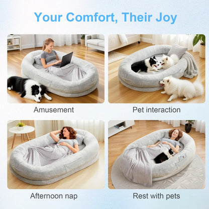 Extra Large Orthopedic Faux Fur Dog Bed for Adults and Pets - Cozy Lounger with Pillow and Blanket, Washable Nap Bed, Ideal for Senior or Disabled Dog Recovery, Perfect Gift for Pet Lovers