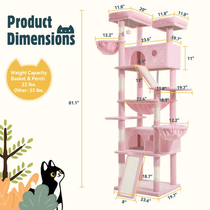 HOOMIC 81-Inch Large Cat Tree Tower with Multi-Level Climbing Structure, Condo, Hammock, and Scratching Post - Ideal for Larger Cats in Various Colors