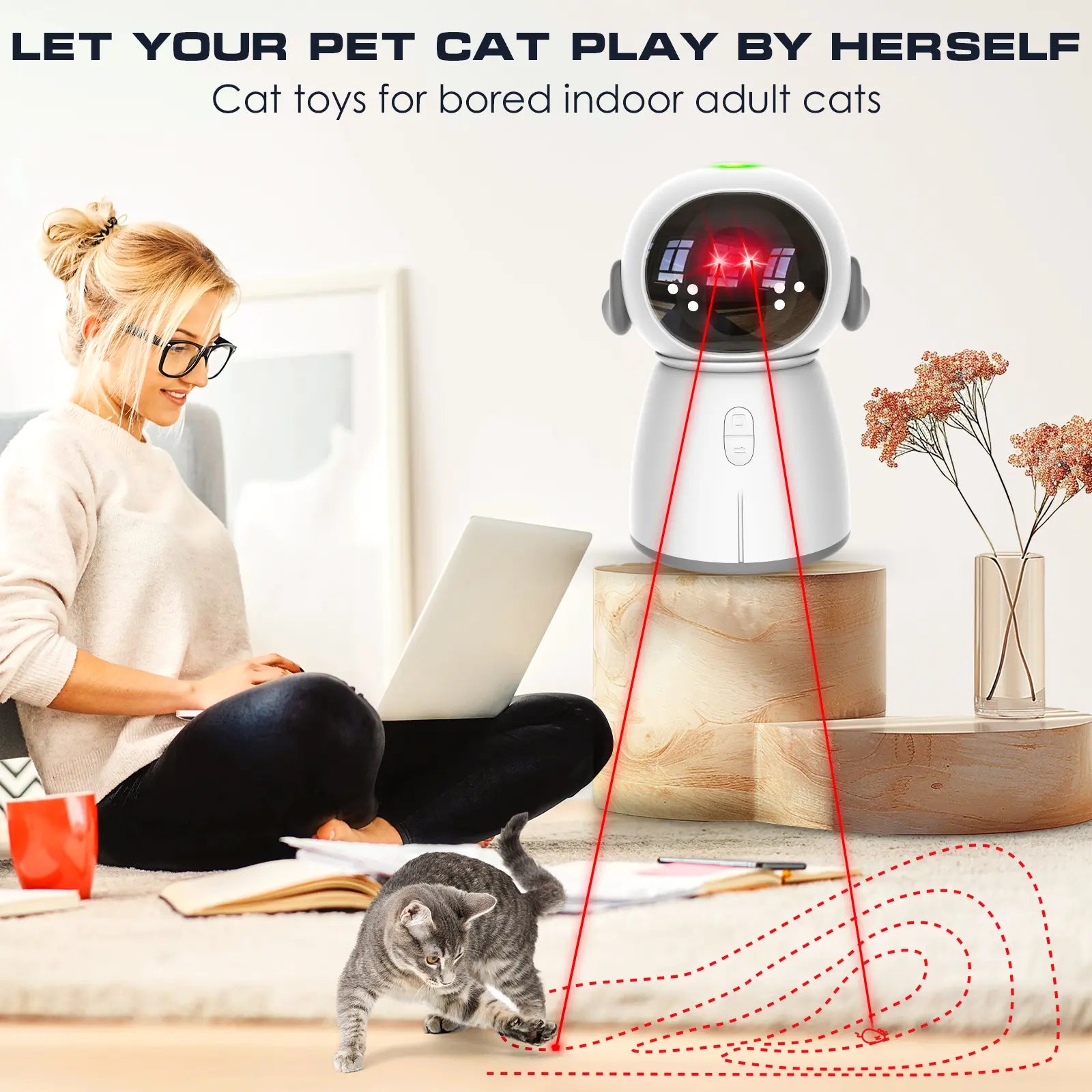 Interactive Cat Laser Toy 2026 for Indoor Use - Motion Activated, Rechargeable, Automatic Play with Dual Patterns and Adjustable Angle for Enhanced Exercise for Multiple Pets
