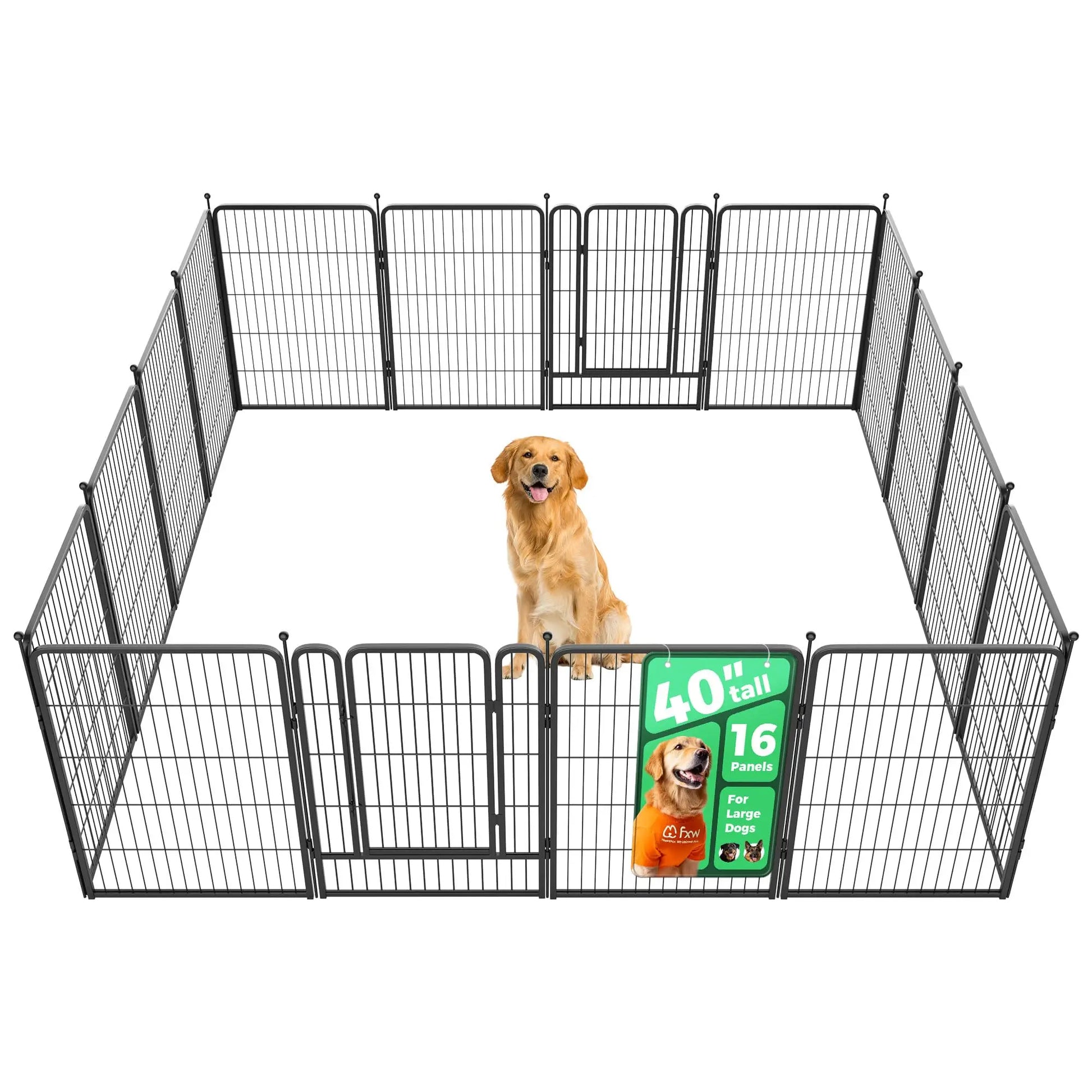 FXW Rollick Unleashed Dog Playpen for Indoor and Outdoor Use, Available in 40"/45"/50" Heights and 8/16 Panels, Designed for Medium and Large Dogs, Black/White│Patented, Summervibes