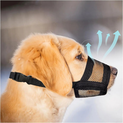 Evollax Adjustable Air Mesh Muzzle for Large Dogs - Designed to Prevent Biting, Scavenging, Licking, and Chewing (Size L: 7.9'' - 9.4'')