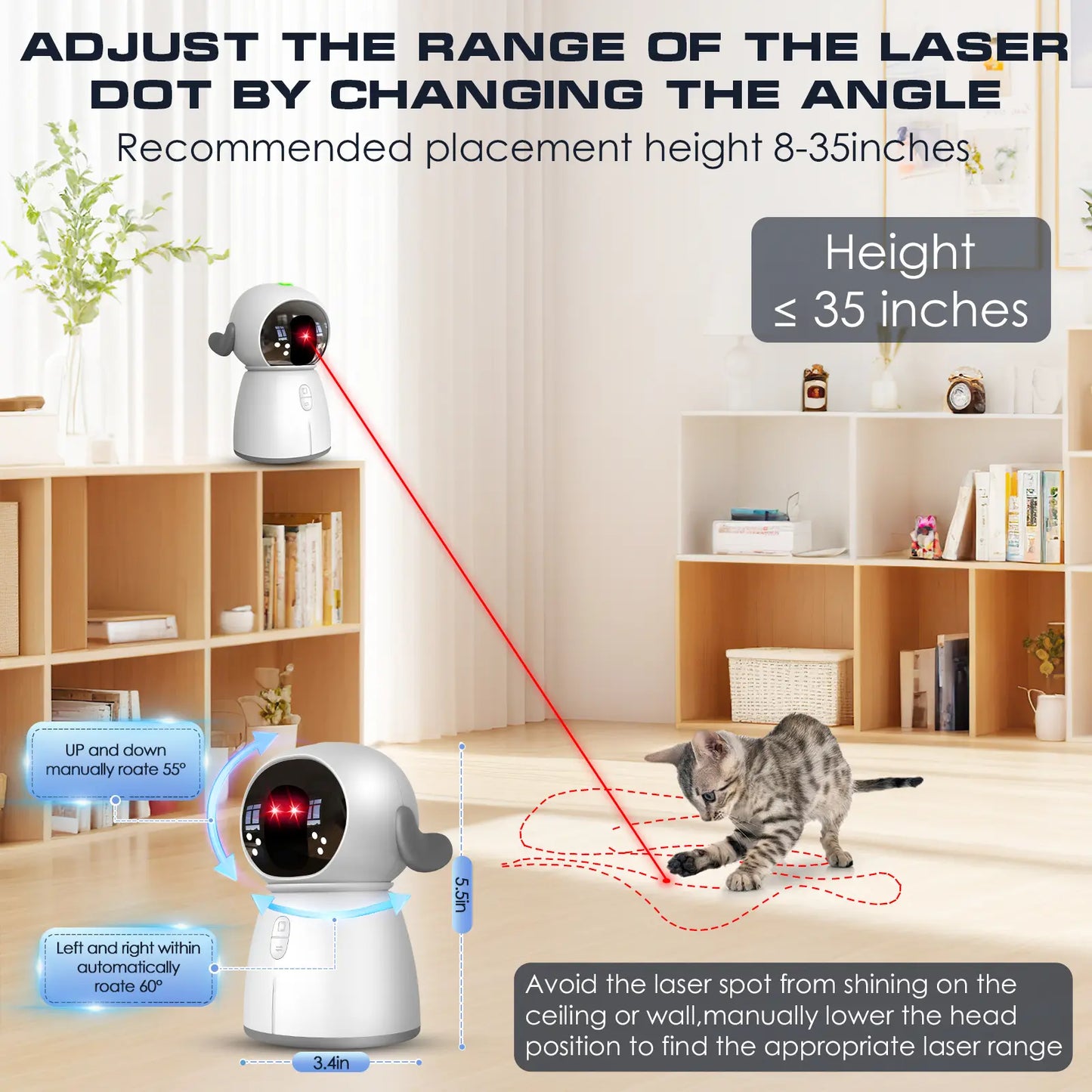 Interactive Cat Laser Toy 2026 for Indoor Use - Motion Activated, Rechargeable, Automatic Play with Dual Patterns and Adjustable Angle for Enhanced Exercise for Multiple Pets