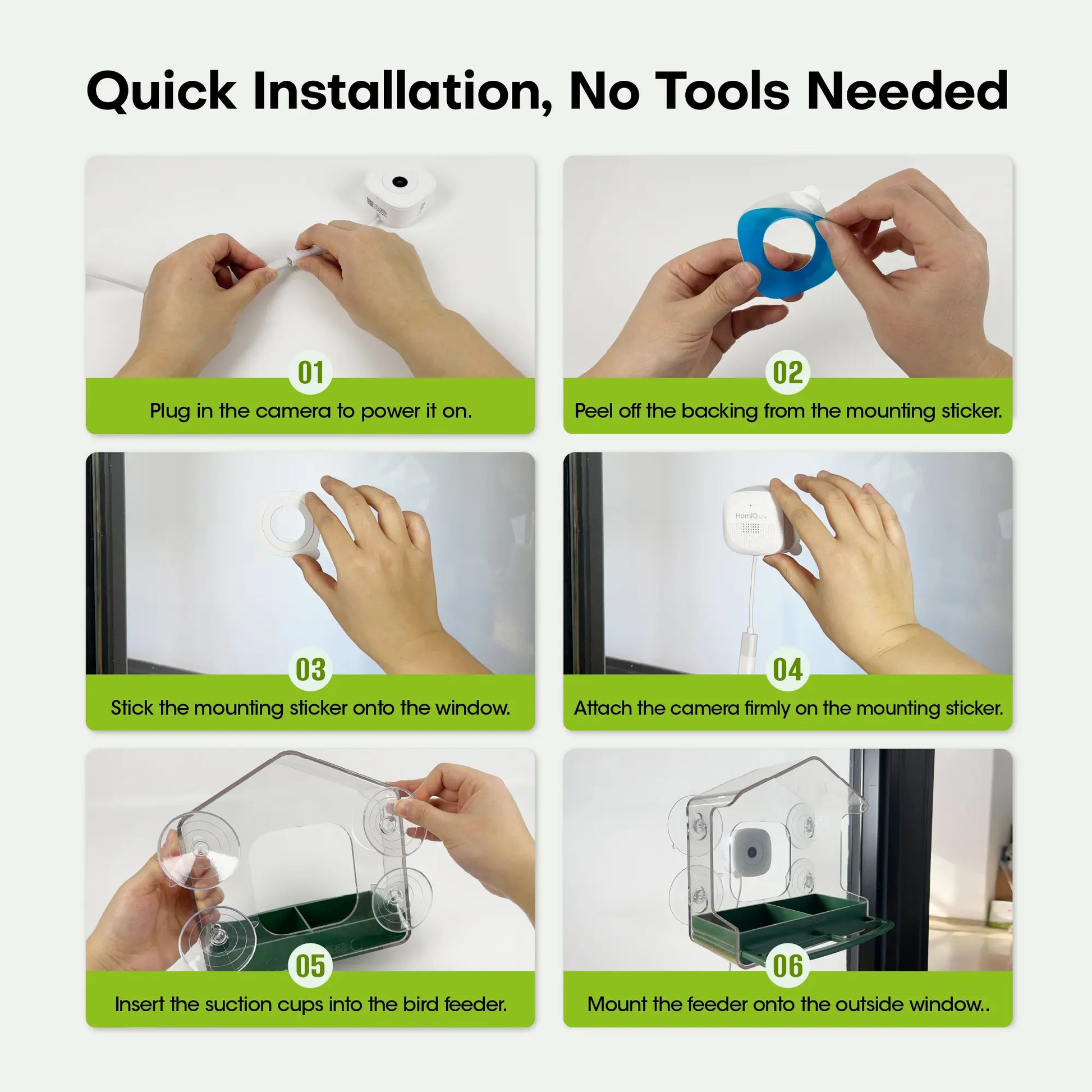 Homiq Life Smart Window Bird Feeder with 2K HD Camera, AI Species Recognition, and Instant Alerts - Durable Acrylic Design, Ideal Gift for Children and Bird Enthusiasts