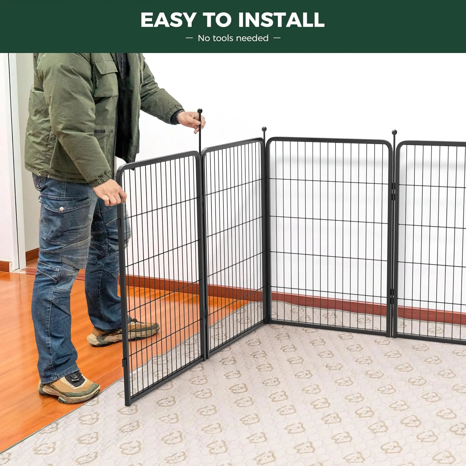 FXW Rollick Unleashed Dog Playpen for Indoor and Outdoor Use, Available in 40"/45"/50" Heights and 8/16 Panels, Designed for Medium and Large Dogs, Black/White│Patented, Summervibes