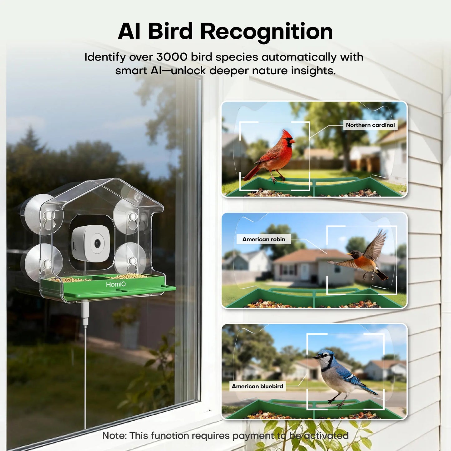 Homiq Life Smart Window Bird Feeder with 2K HD Camera, AI Species Recognition, and Instant Alerts - Durable Acrylic Design, Ideal Gift for Children and Bird Enthusiasts