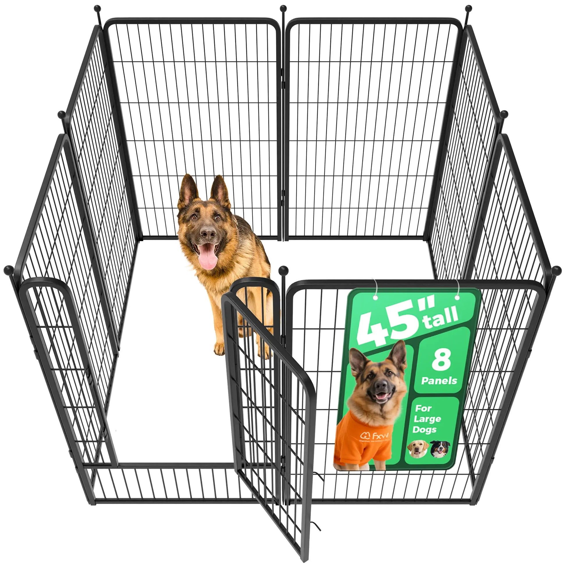 FXW Rollick Unleashed Dog Playpen for Indoor and Outdoor Use, Available in 40"/45"/50" Heights and 8/16 Panels, Designed for Medium and Large Dogs, Black/White│Patented, Summervibes