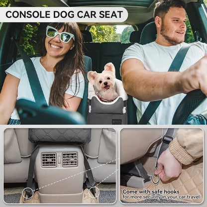 PETSFIT Center Console Dog Car Seat with Enhanced Safety Features, Washable Cushion, and 5-Year Warranty for Small Dogs up to 8 lbs (Grey)
