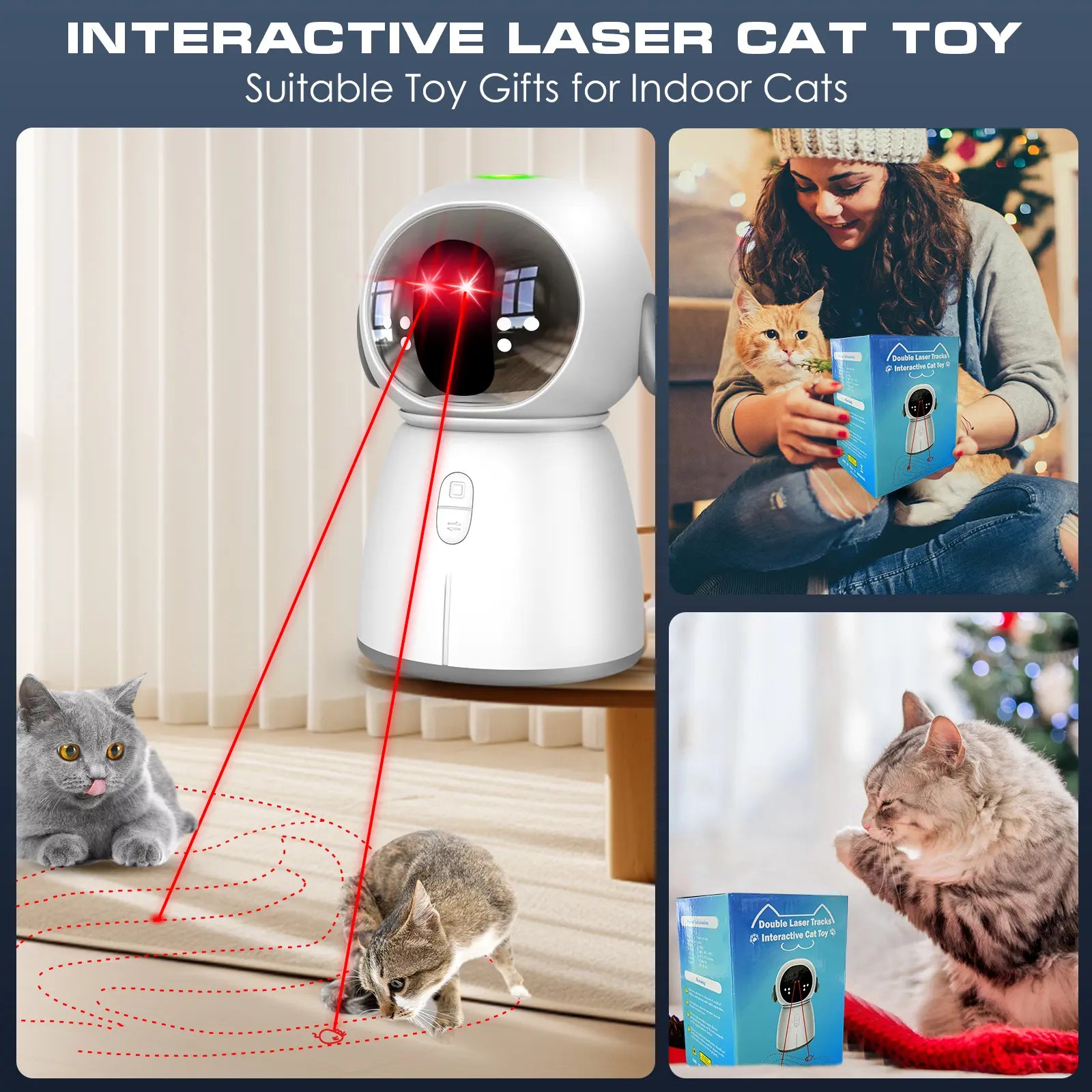 Interactive Cat Laser Toy 2026 for Indoor Use - Motion Activated, Rechargeable, Automatic Play with Dual Patterns and Adjustable Angle for Enhanced Exercise for Multiple Pets