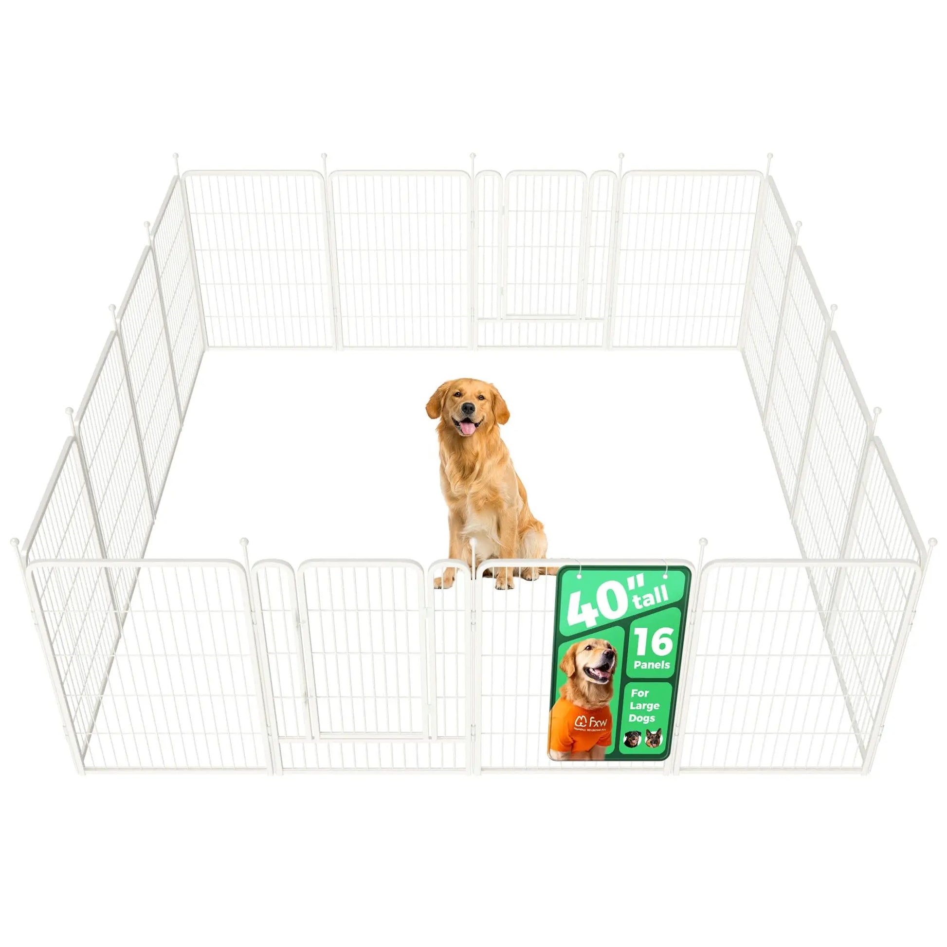 FXW Rollick Unleashed Dog Playpen for Indoor and Outdoor Use, Available in 40"/45"/50" Heights and 8/16 Panels, Designed for Medium and Large Dogs, Black/White│Patented, Summervibes